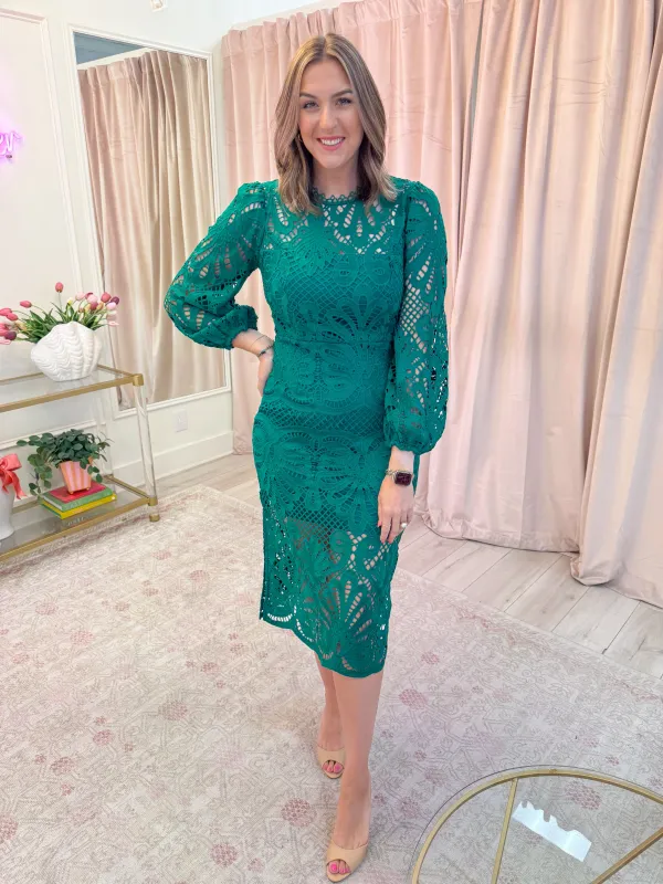 Carson Lace Puff Sleeve Midi Dress sold by Mimosa