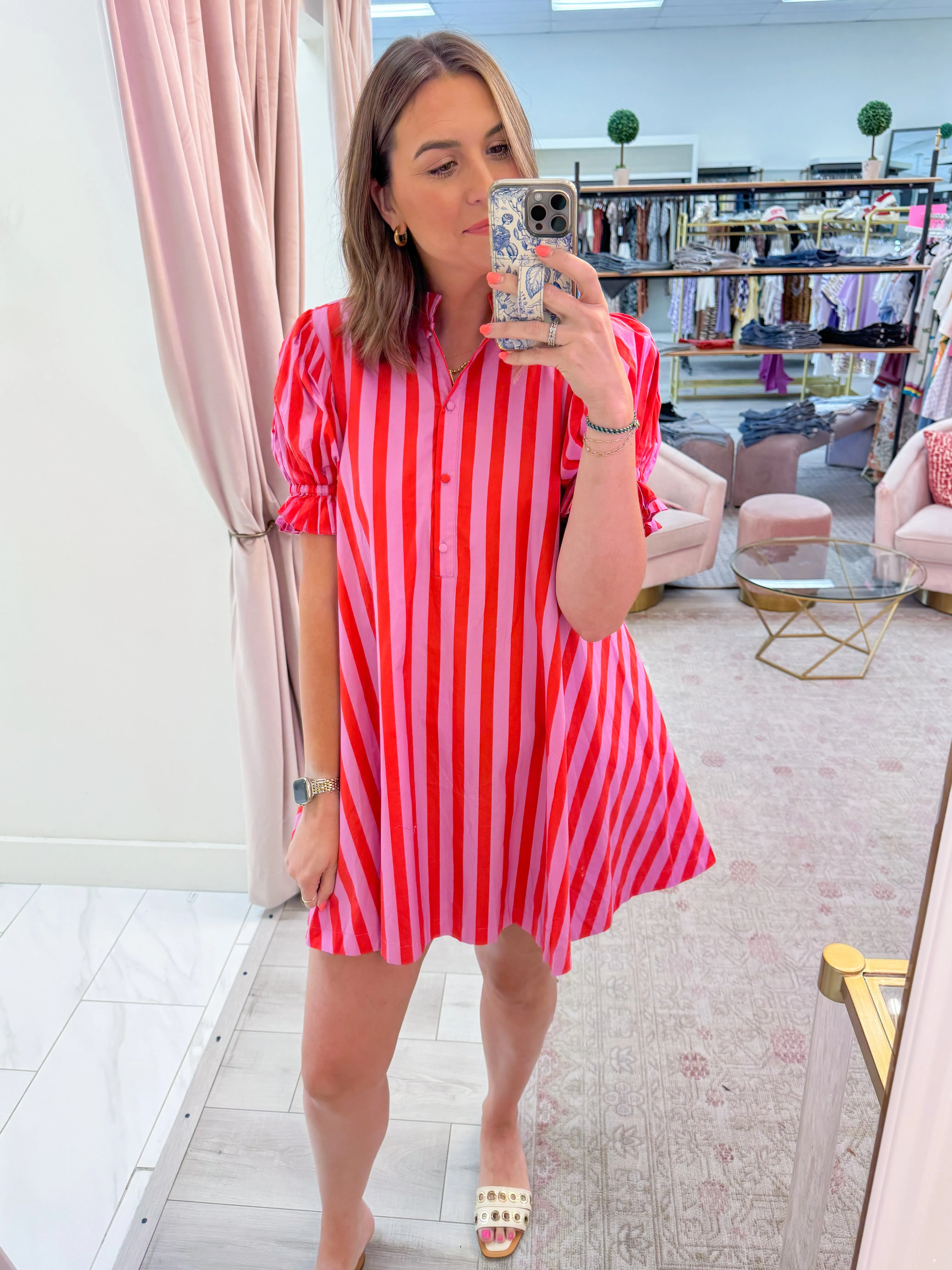 Stripe Puff Sleeve Mini Dress sold by Mimosa product image thumbnail 4
