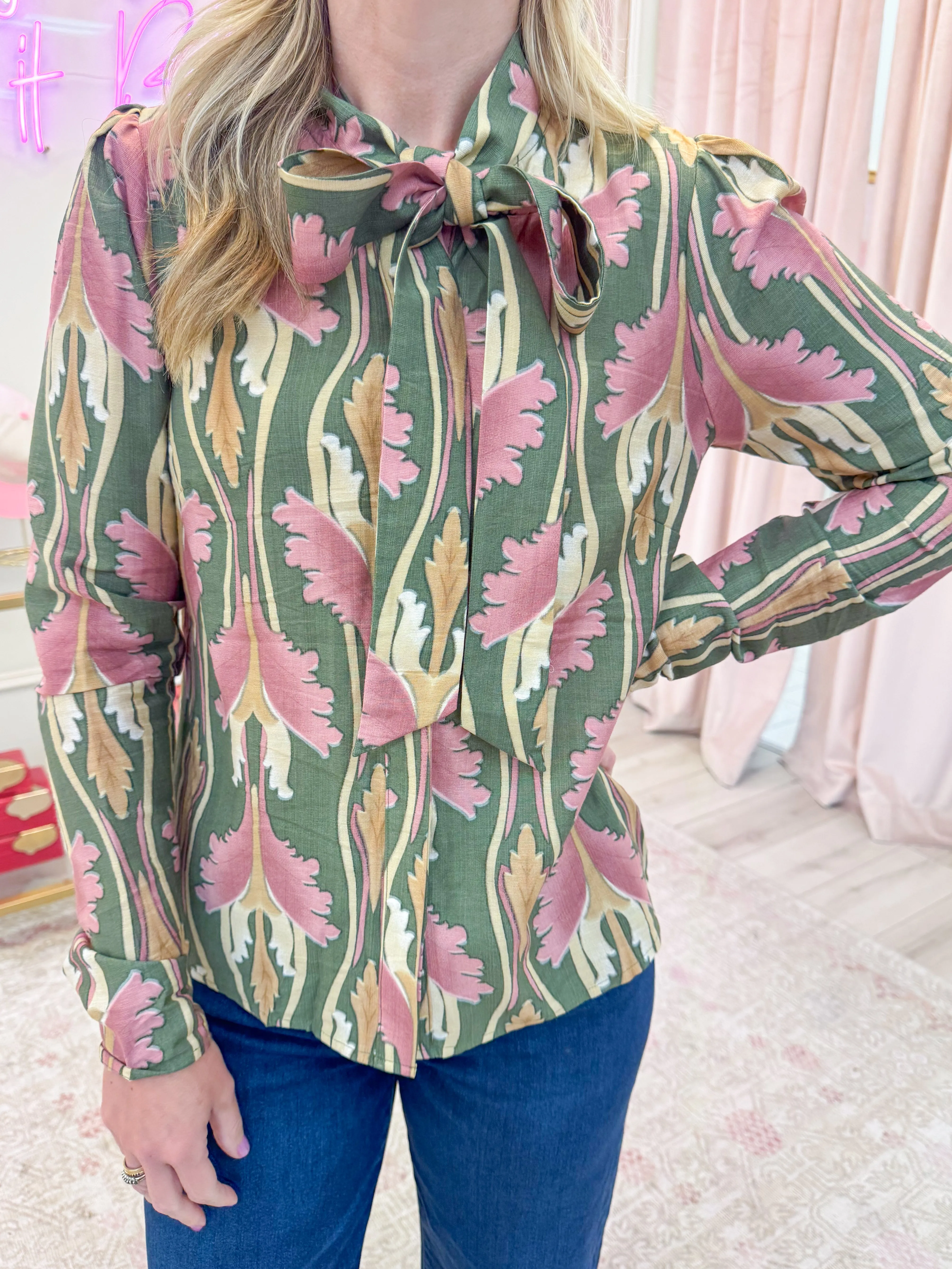 Paris Floral Tie Neck Blouse sold by Mimosa product image thumbnail 3