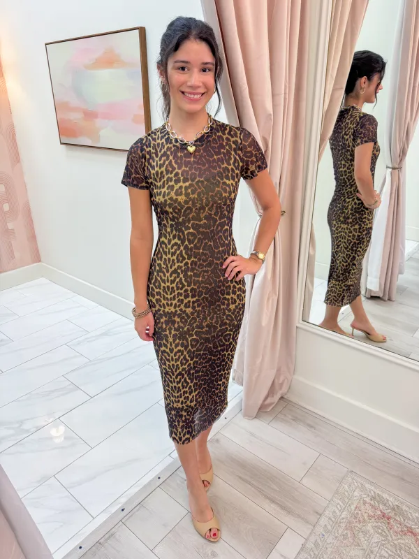 Hailee SS Mesh Leopard Midi Dress sold by Mimosa