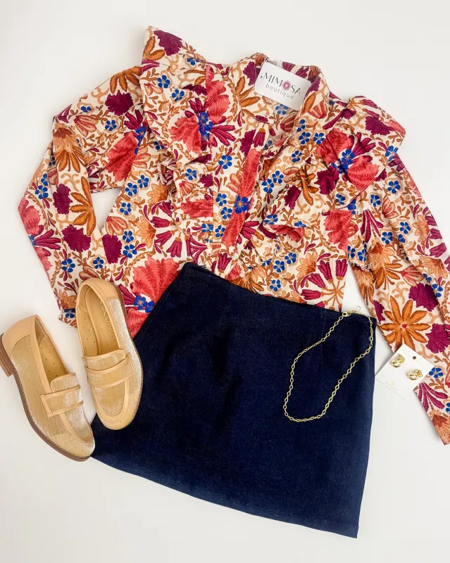 Jenny LS Ruffled Floral Blouse sold by Mimosa