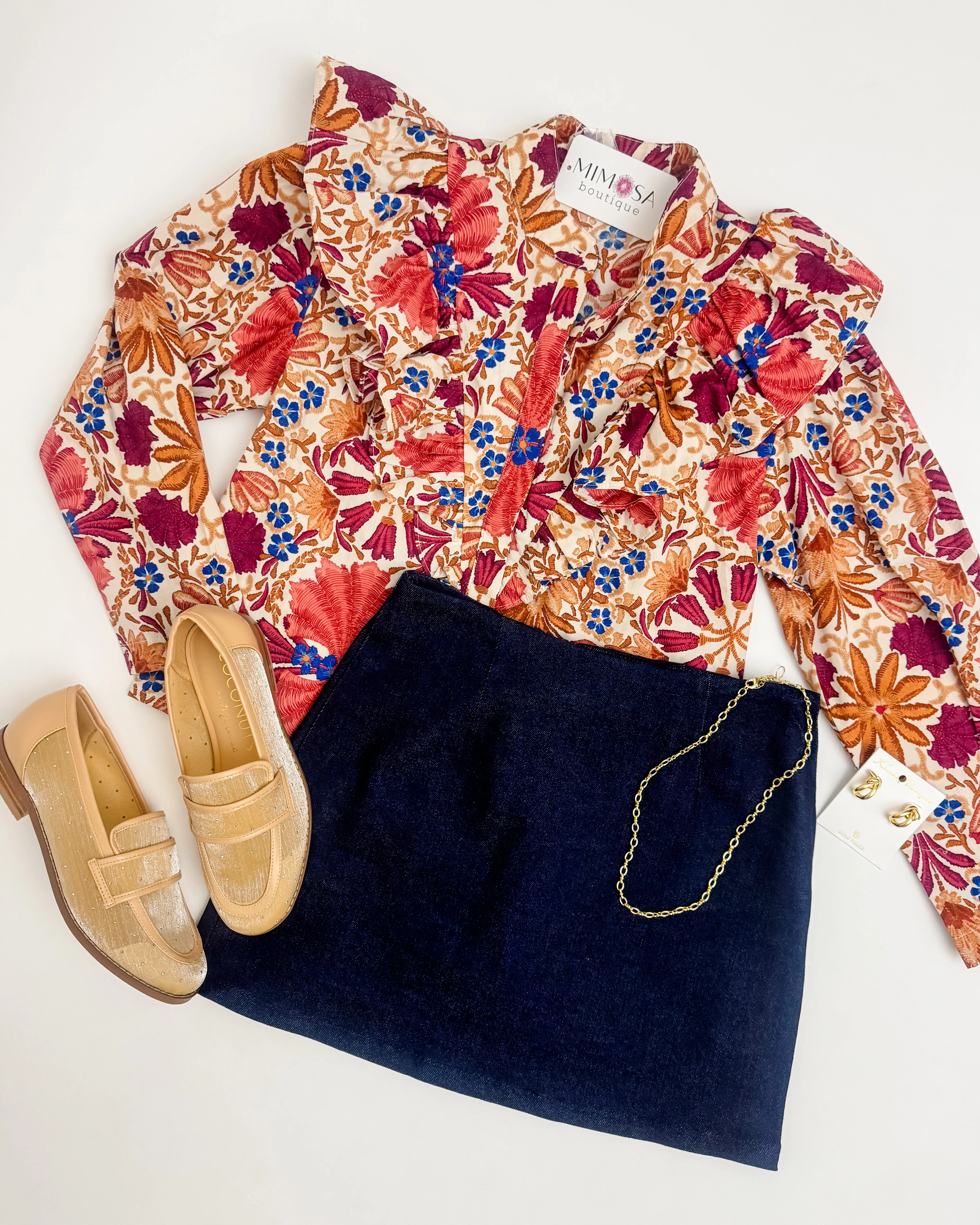 Jenny LS Ruffled Floral Blouse sold by Mimosa