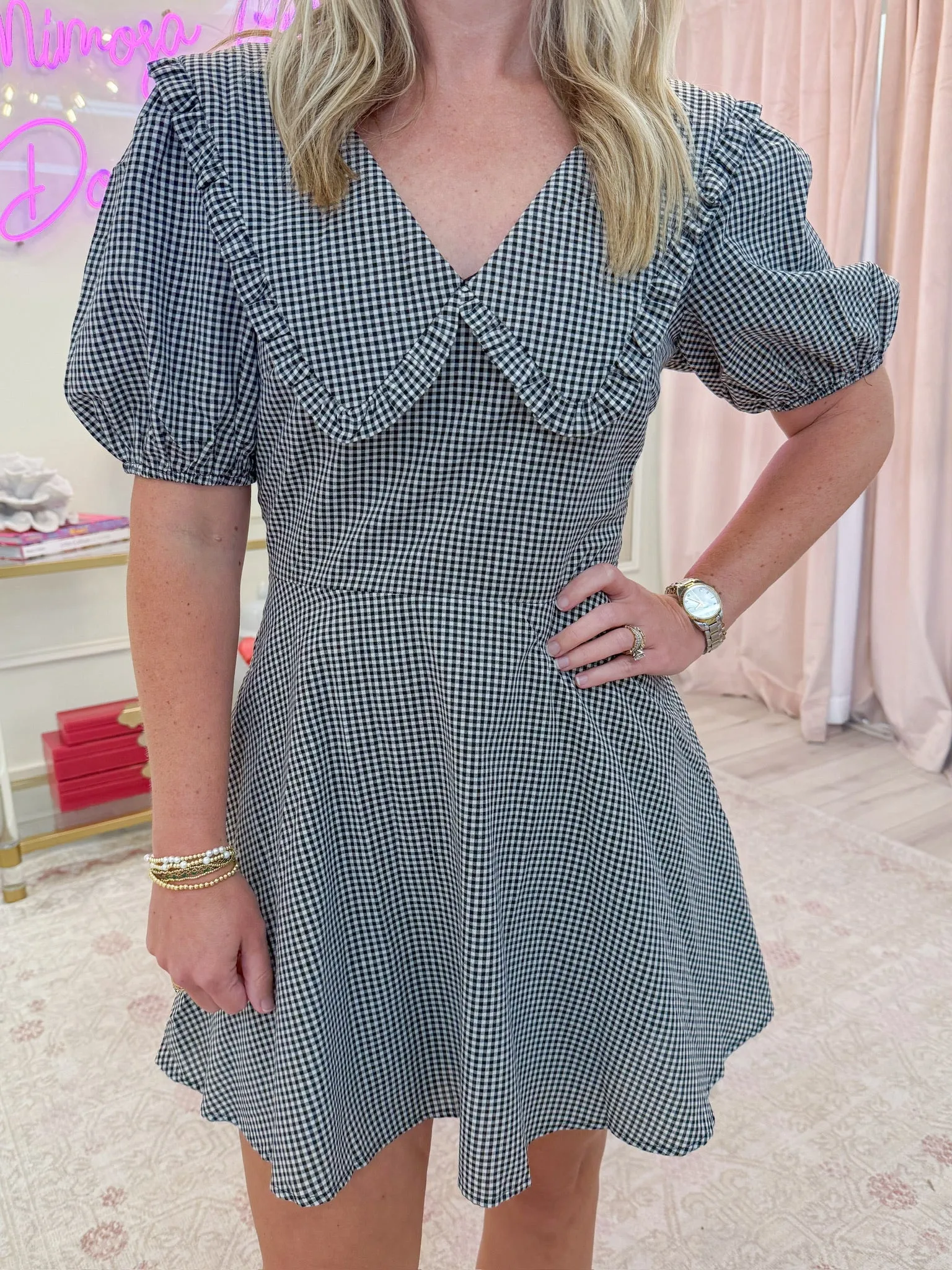 Georgie Gingham Collared Mini Dress sold by Mimosa