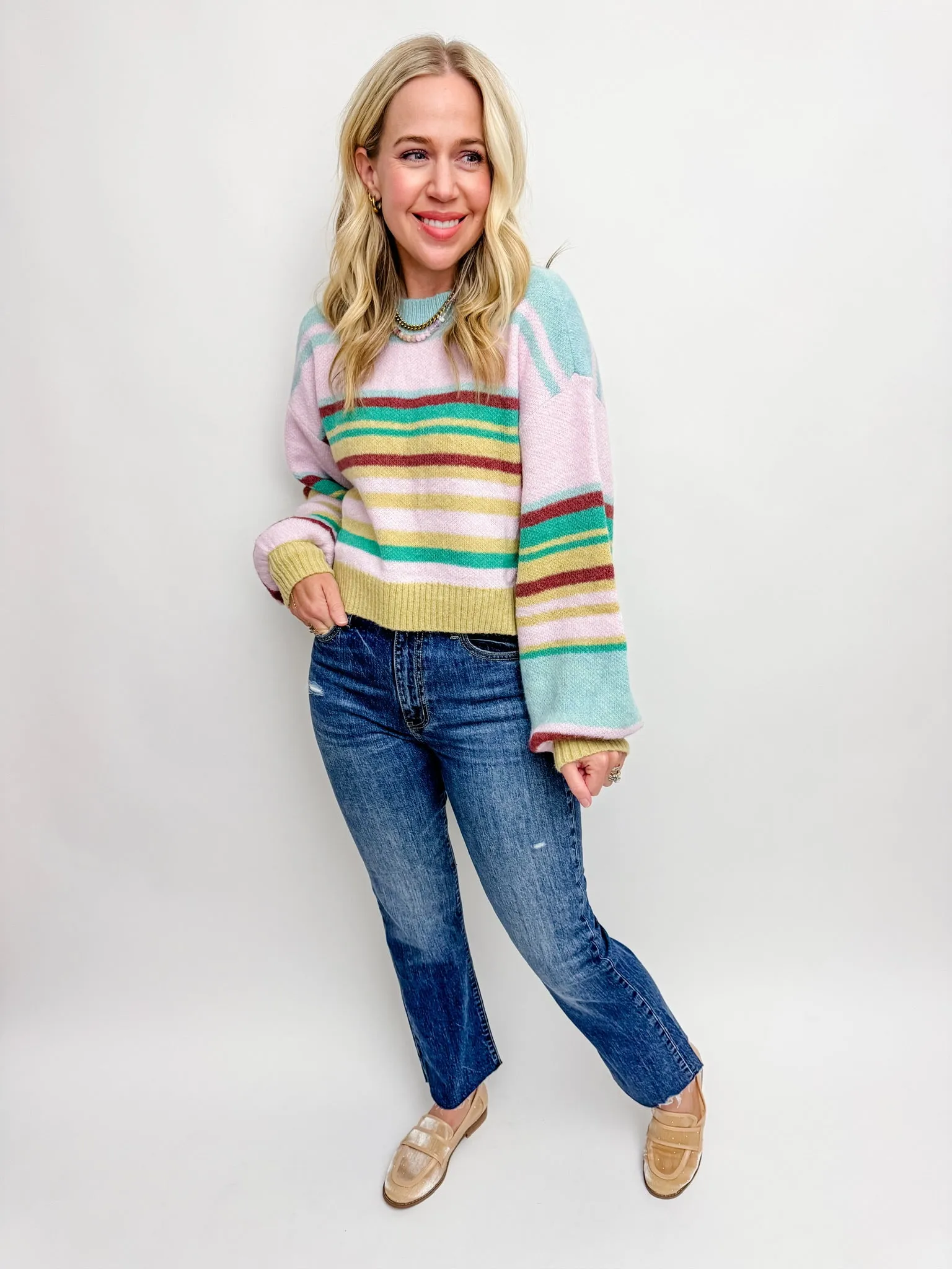 Fall In Line Striped Sweater sold by Mimosa