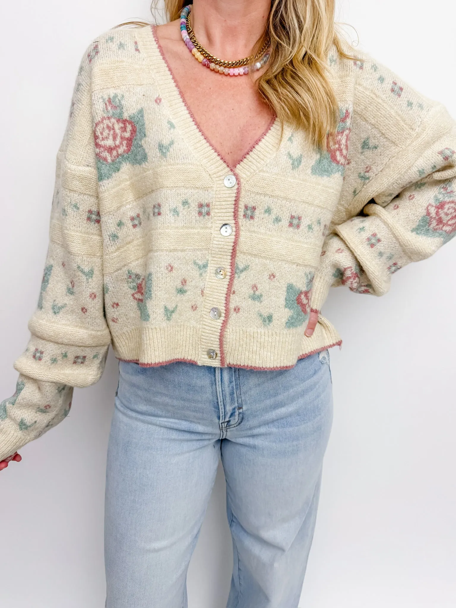 Frosted Floral Cardigan Sweater sold by Mimosa product image thumbnail 2
