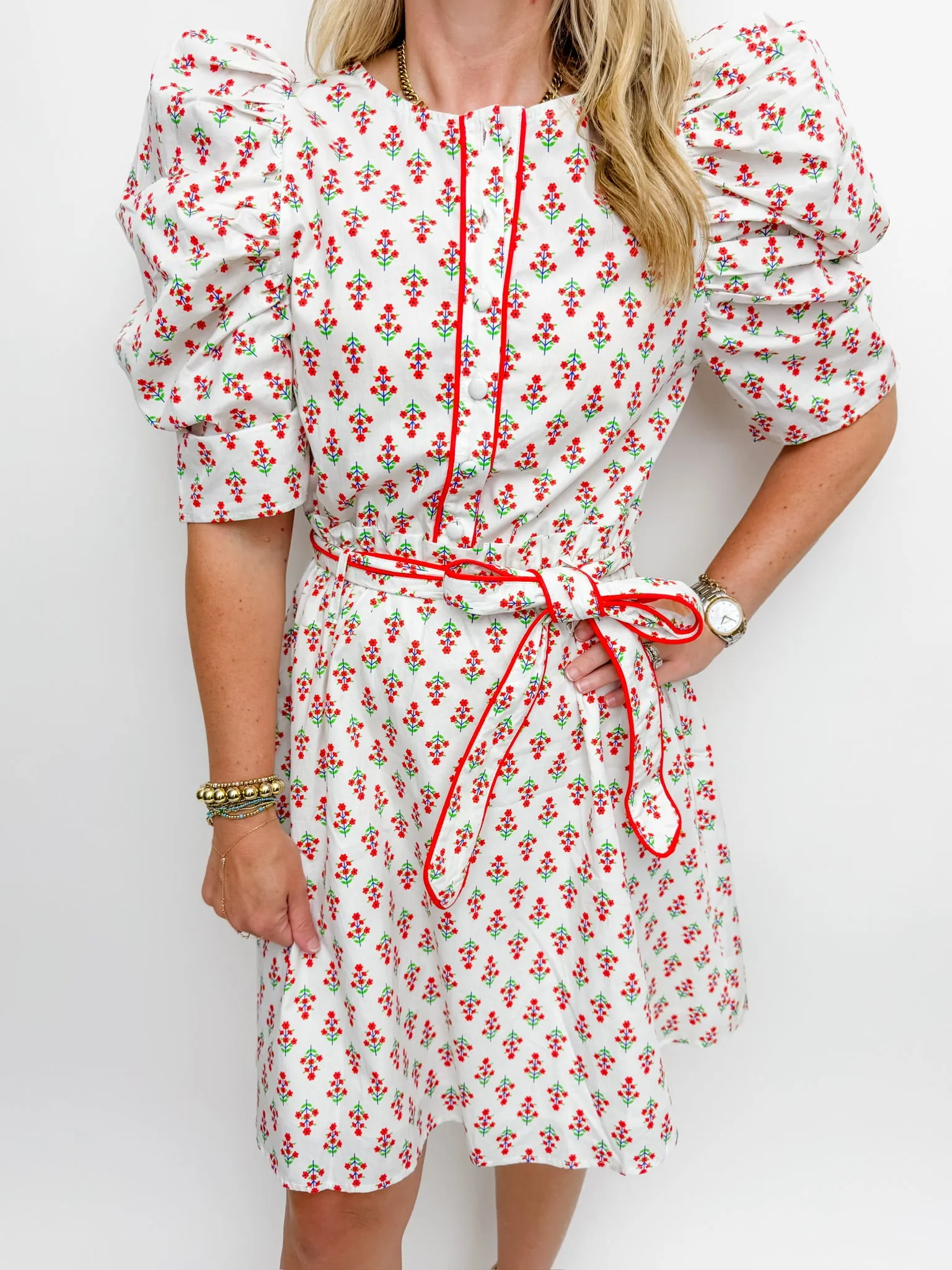 Dutch Floral Puff Sleeve Mini Dress sold by Mimosa product image thumbnail 2