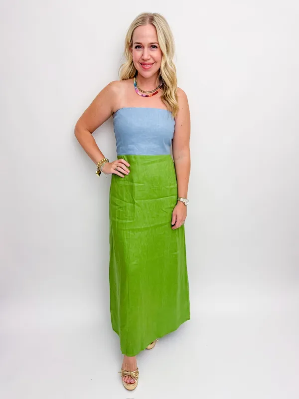 Colorblock Linen Bustier Maxi sold by Mimosa