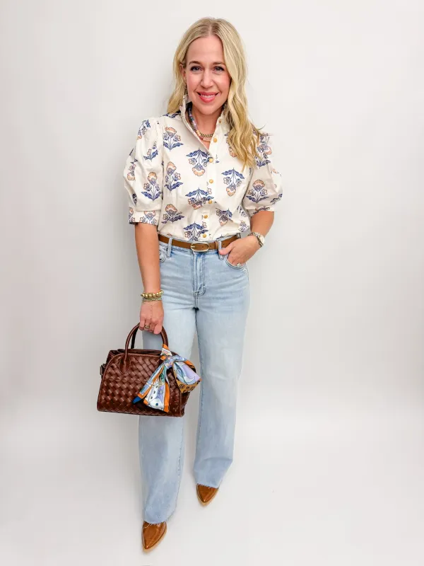 Vintage Floral Ruffle Neck Button Blouse sold by Mimosa
