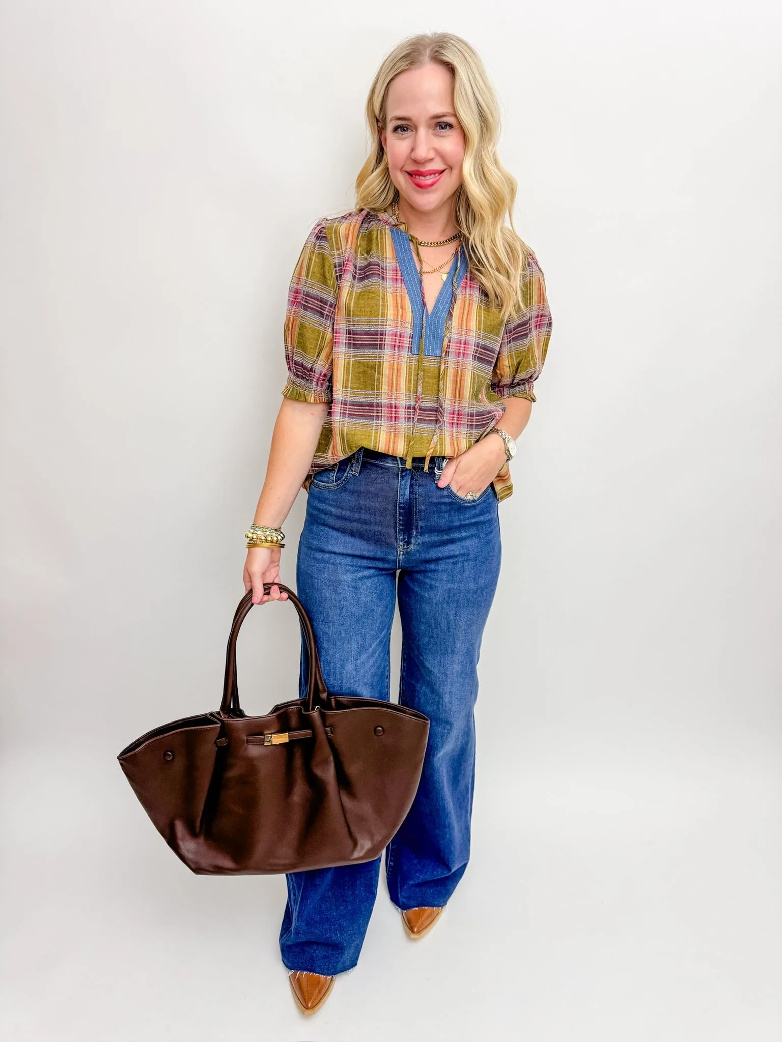 Vera Textured Plaid Blouse sold by Mimosa