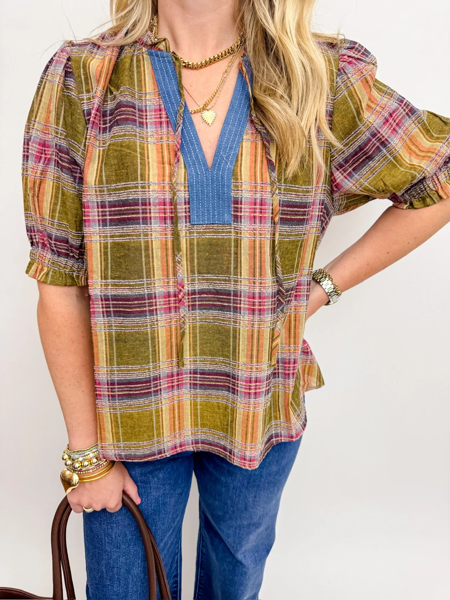 Vera Textured Plaid Blouse sold by Mimosa product image thumbnail 2
