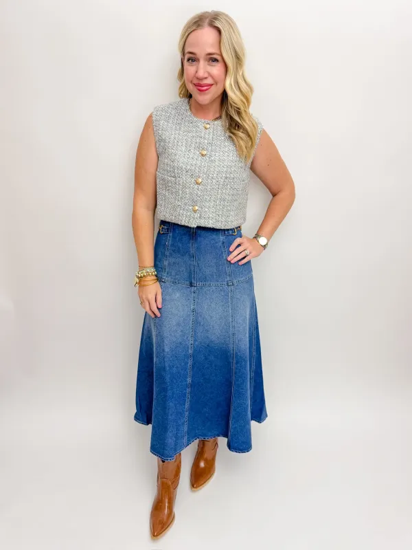 Sylvie Tweed Crop Vest sold by Mimosa