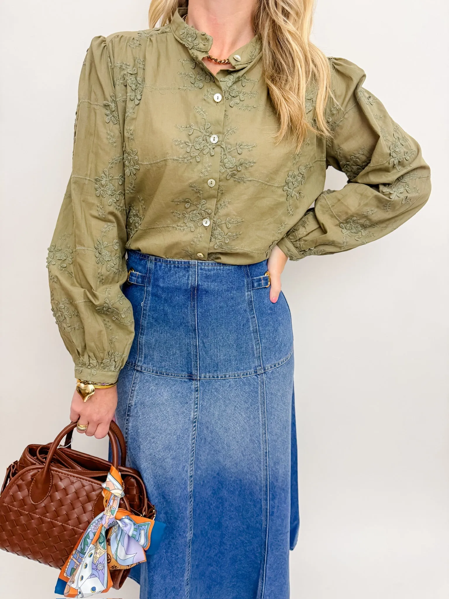 Olive Textured Floral Blouse sold by Mimosa