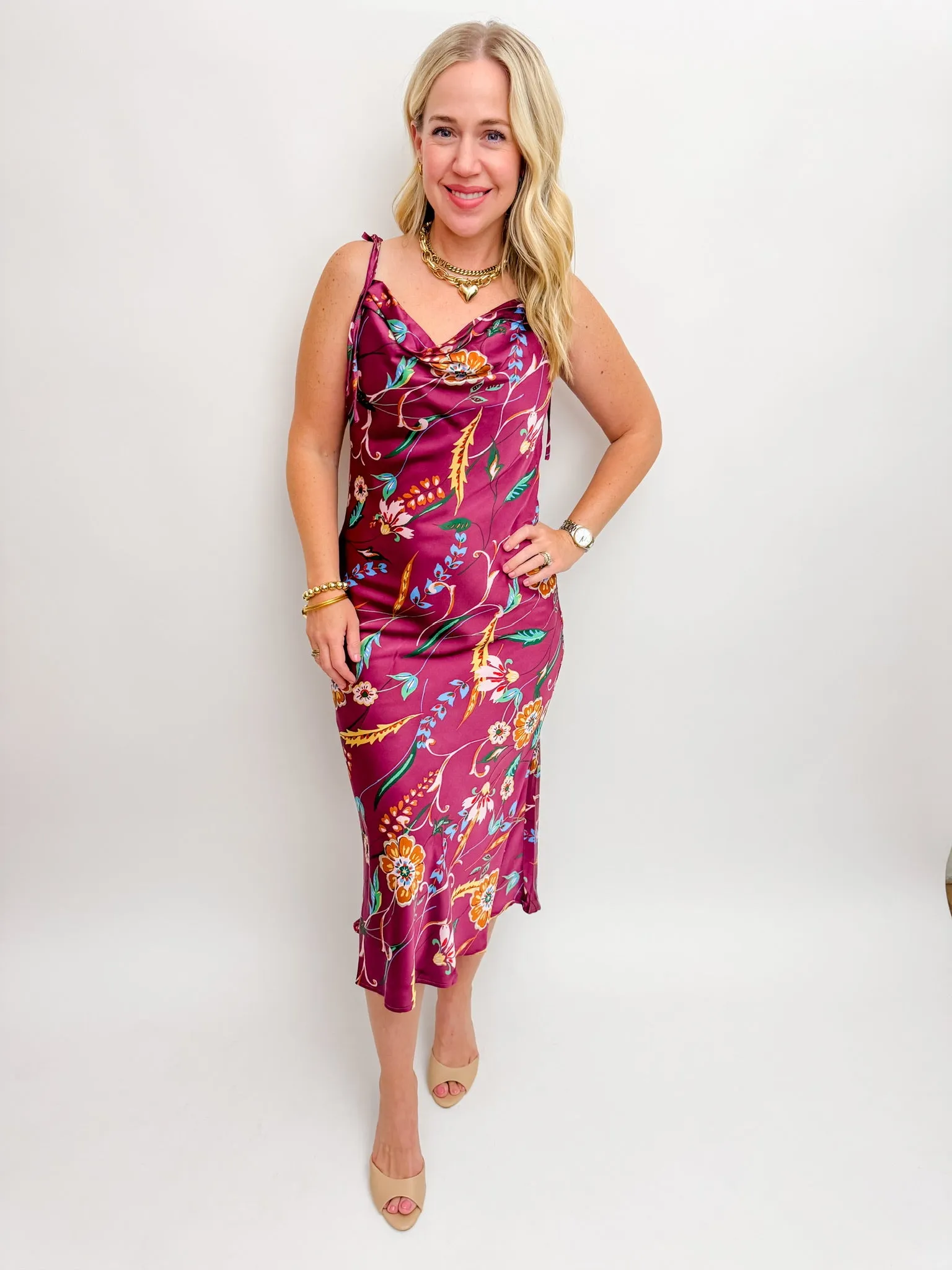Wine Down Floral Midi Dress sold by Mimosa