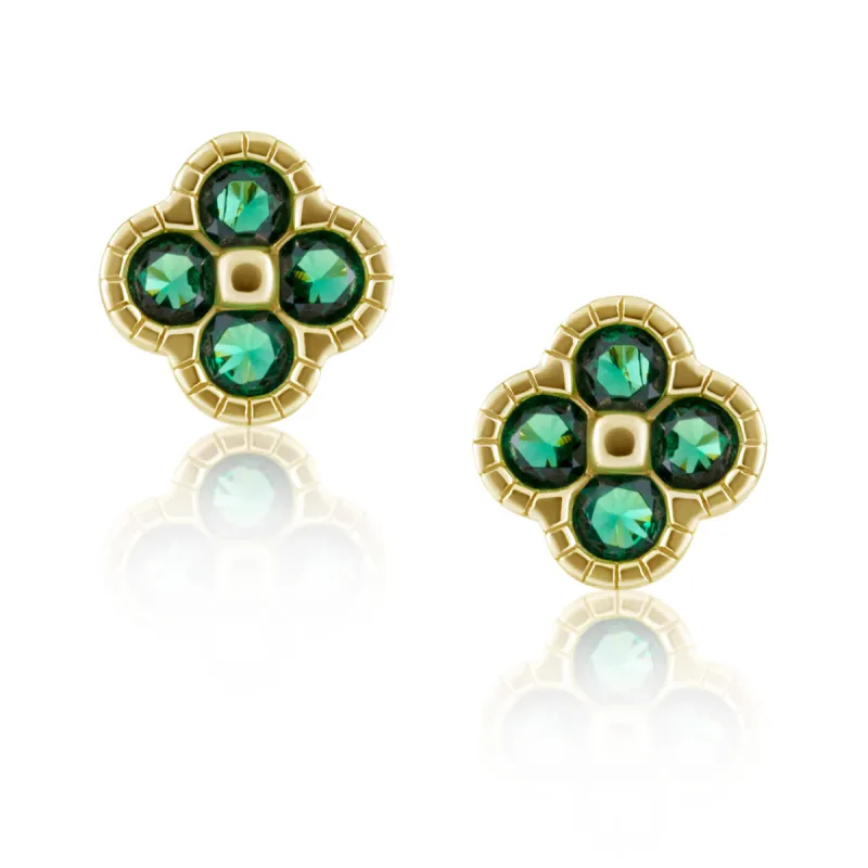 SJD Gracie CZ Clover Studs Emerald sold by Mimosa