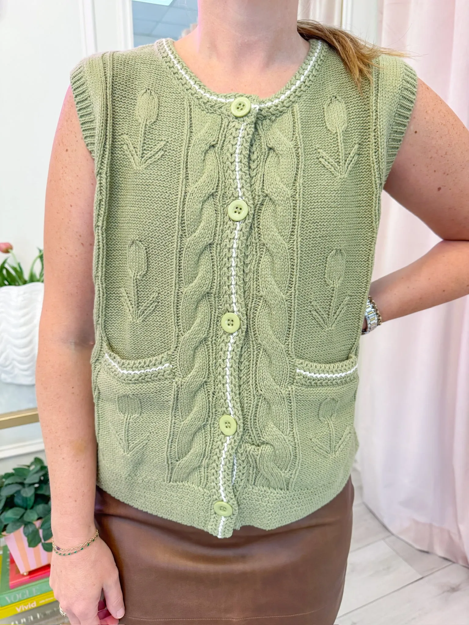 Candace Cable Knit Sweater Vest sold by Mimosa product image thumbnail 2