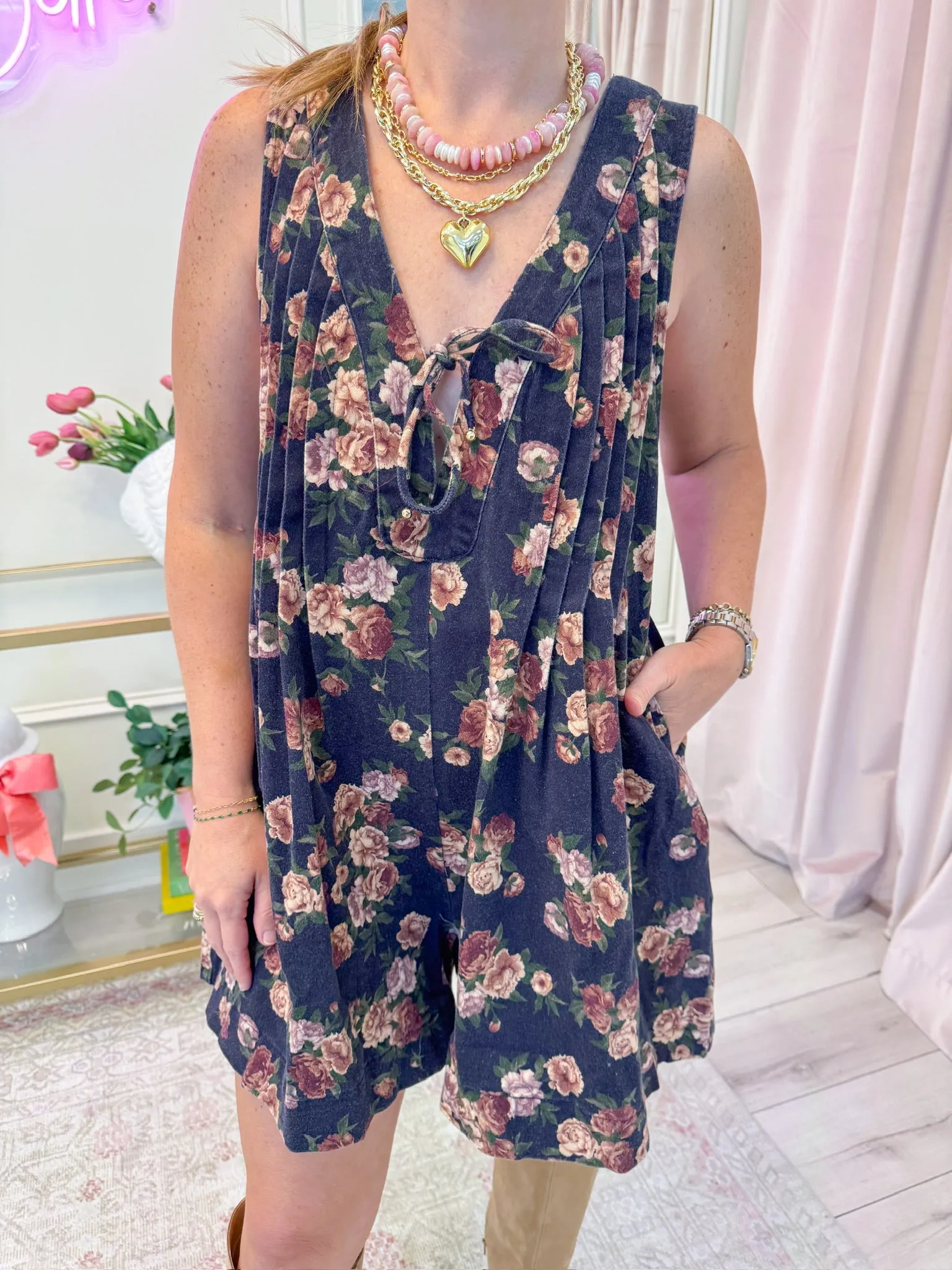 Rose Garden Stone Washed Romper sold by Mimosa product image thumbnail 2