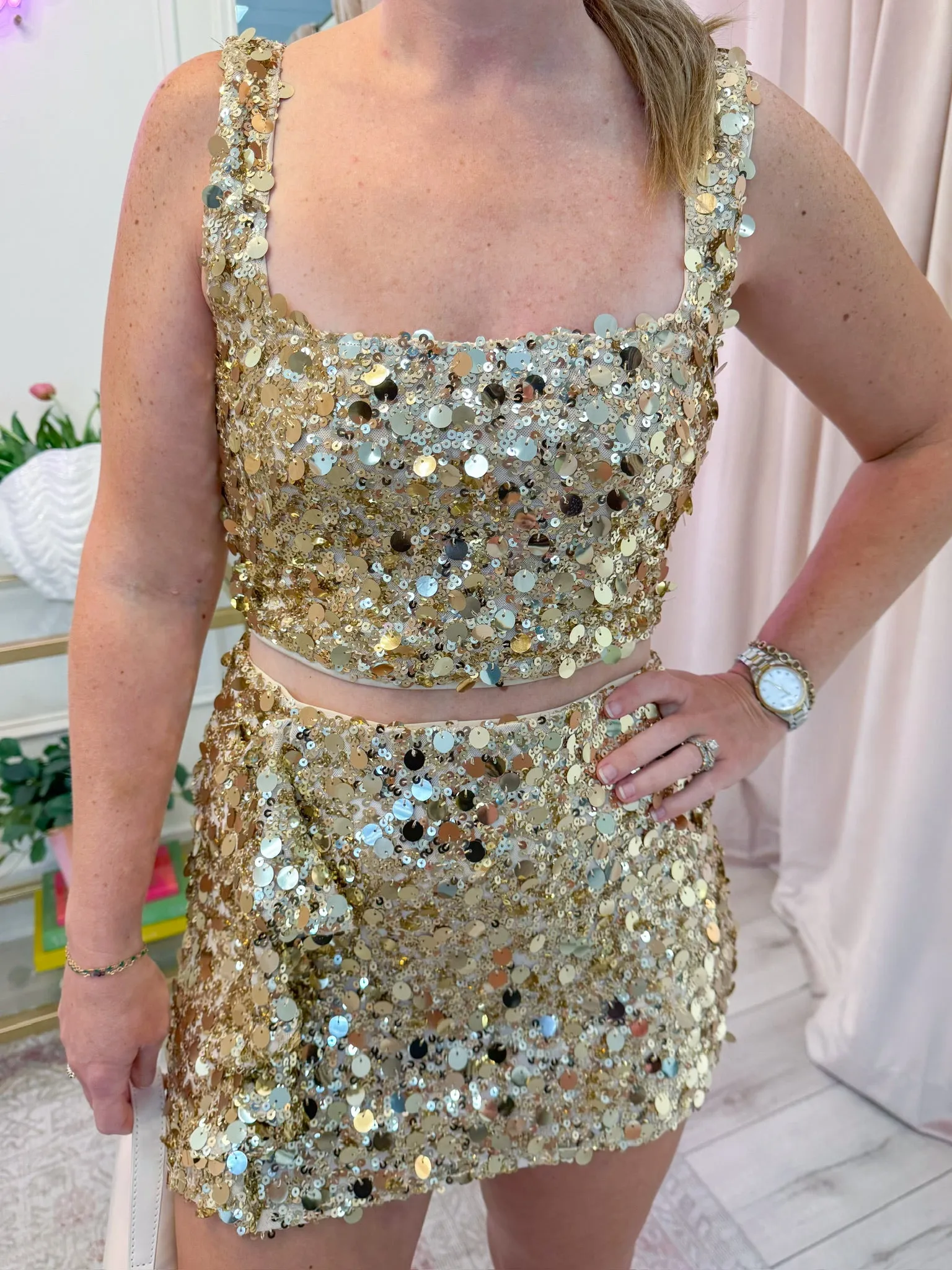 Mixer Top Gold Metallic Sequins sold by Mimosa