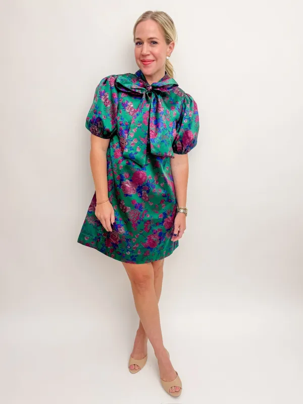 Astrid Bow Neck Jacquard Mini Dress sold by Mimosa