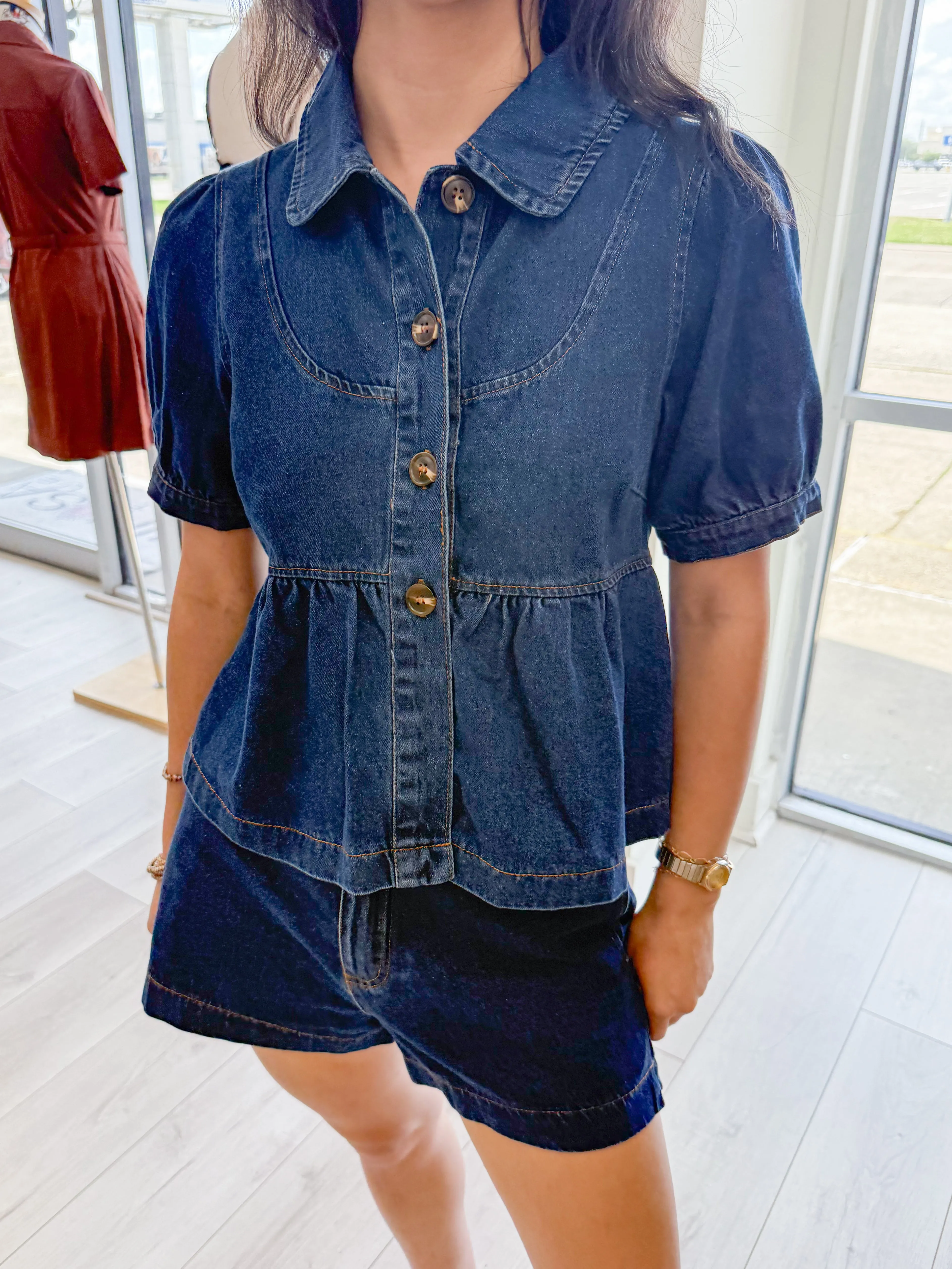 Klein Collared Denim Top & Short Set sold by Mimosa product image thumbnail 2