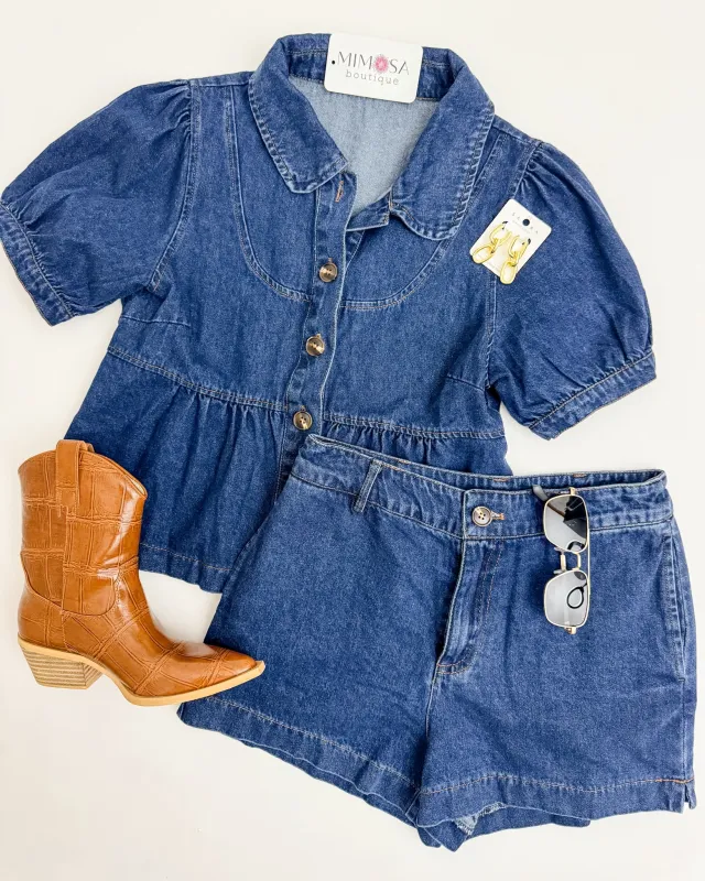 Klein Collared Denim Top & Short Set sold by Mimosa