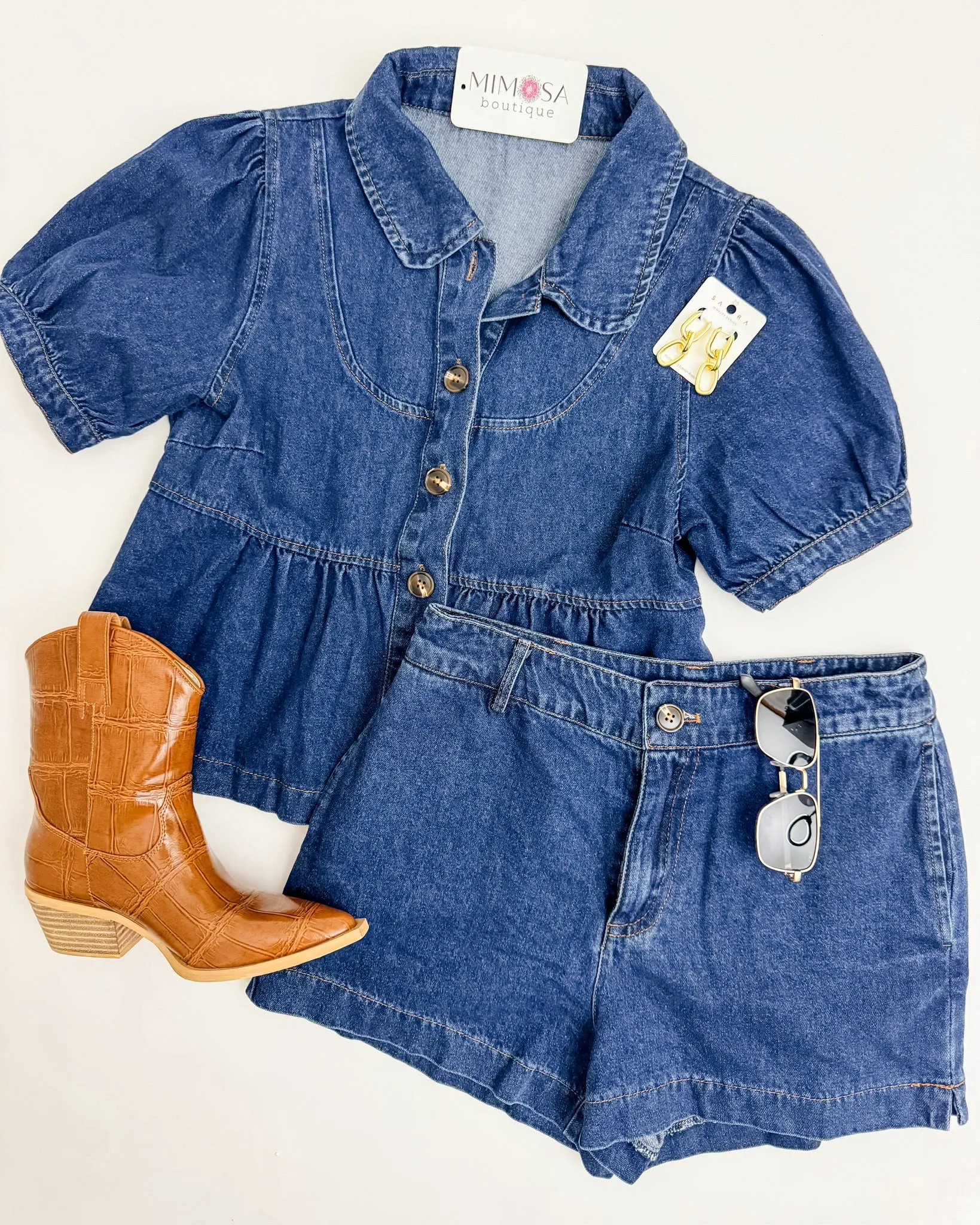 Klein Collared Denim Top & Short Set sold by Mimosa