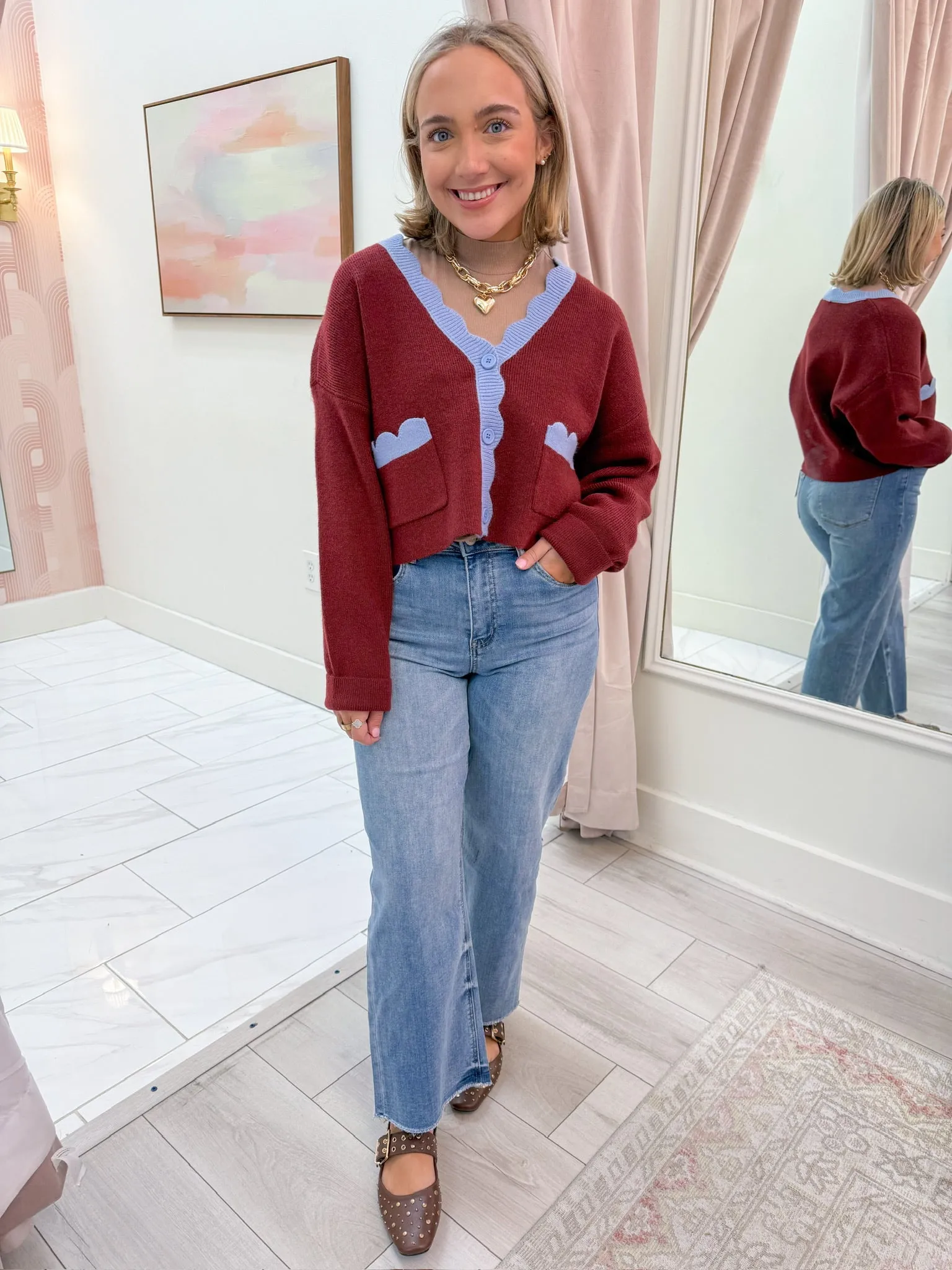 Cool Nights Scallop Edge Cardigan sold by Mimosa