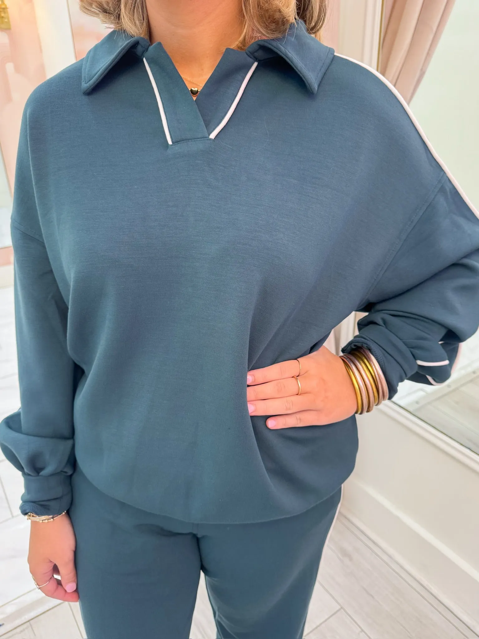 Scuba Luxe Side Stripe Polo Pullover sold by Mimosa