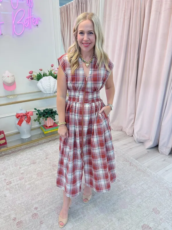Apple Cider Plaid Midi Dress made by entro