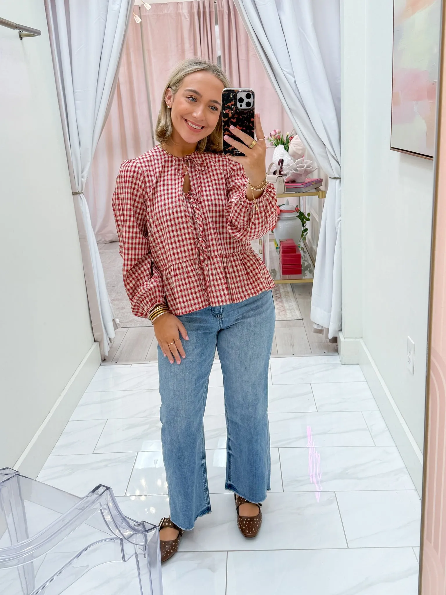 Cadence Plaid Long Sleeve Tie Top sold by Mimosa product image thumbnail 3