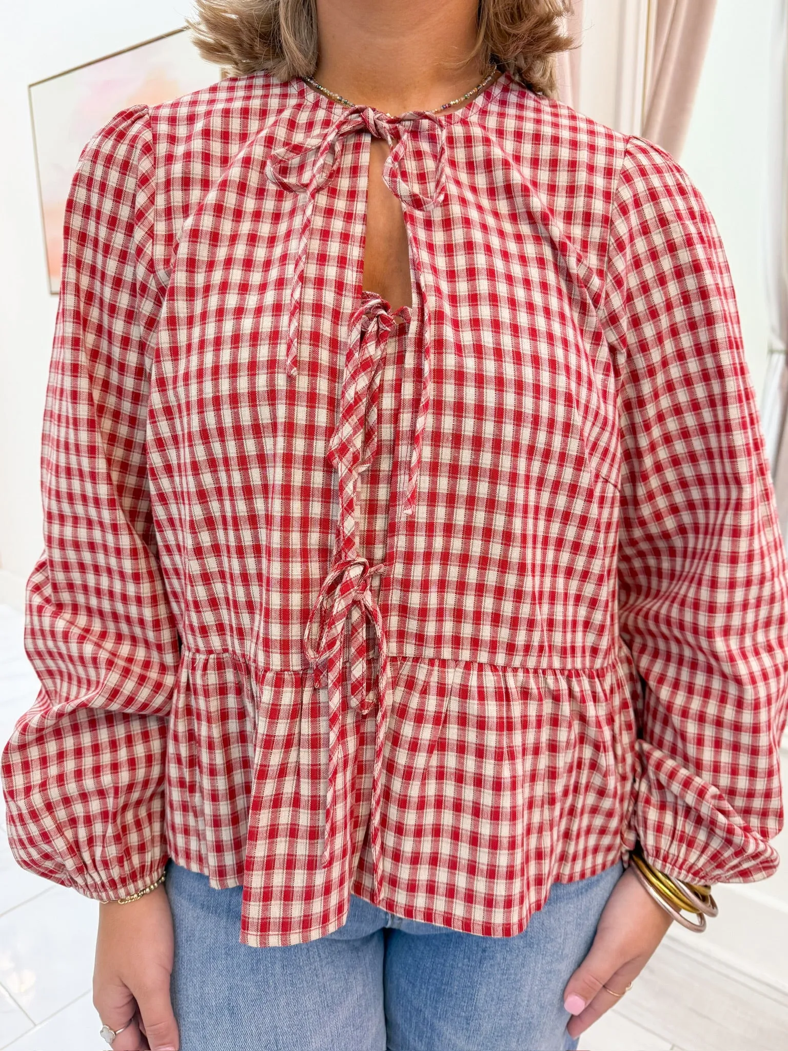 Cadence Plaid Long Sleeve Tie Top sold by Mimosa product image thumbnail 2