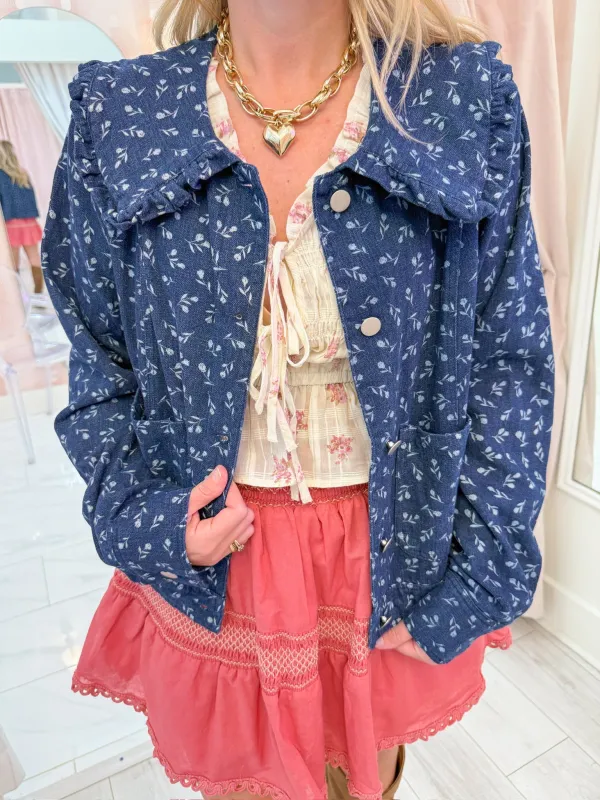 Bloom On Printed Denim Jacket sold by Mimosa