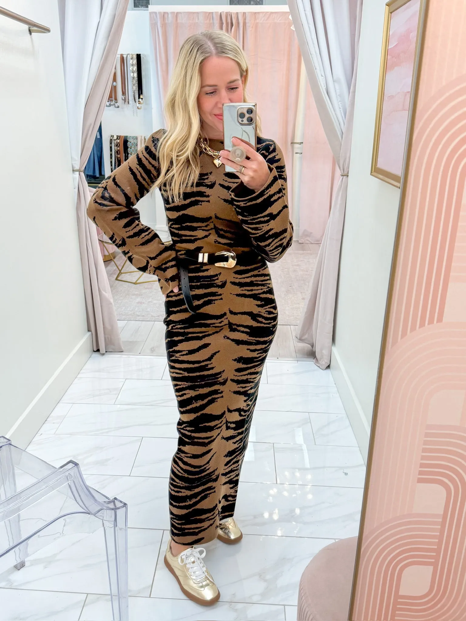 Zoi Tiger Knit Midi Dress sold by Mimosa product image thumbnail 3