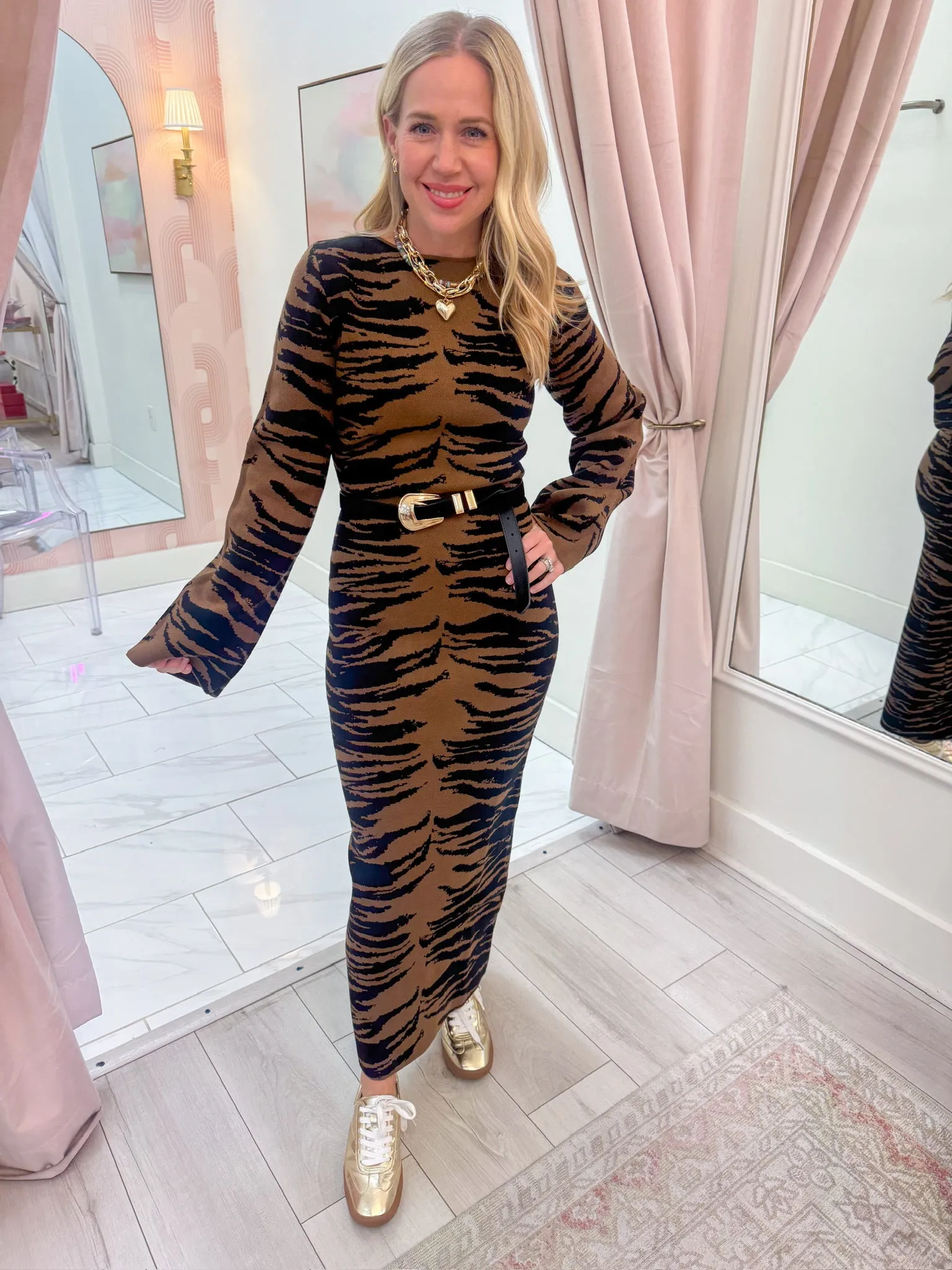 Zoi Tiger Knit Midi Dress sold by Mimosa