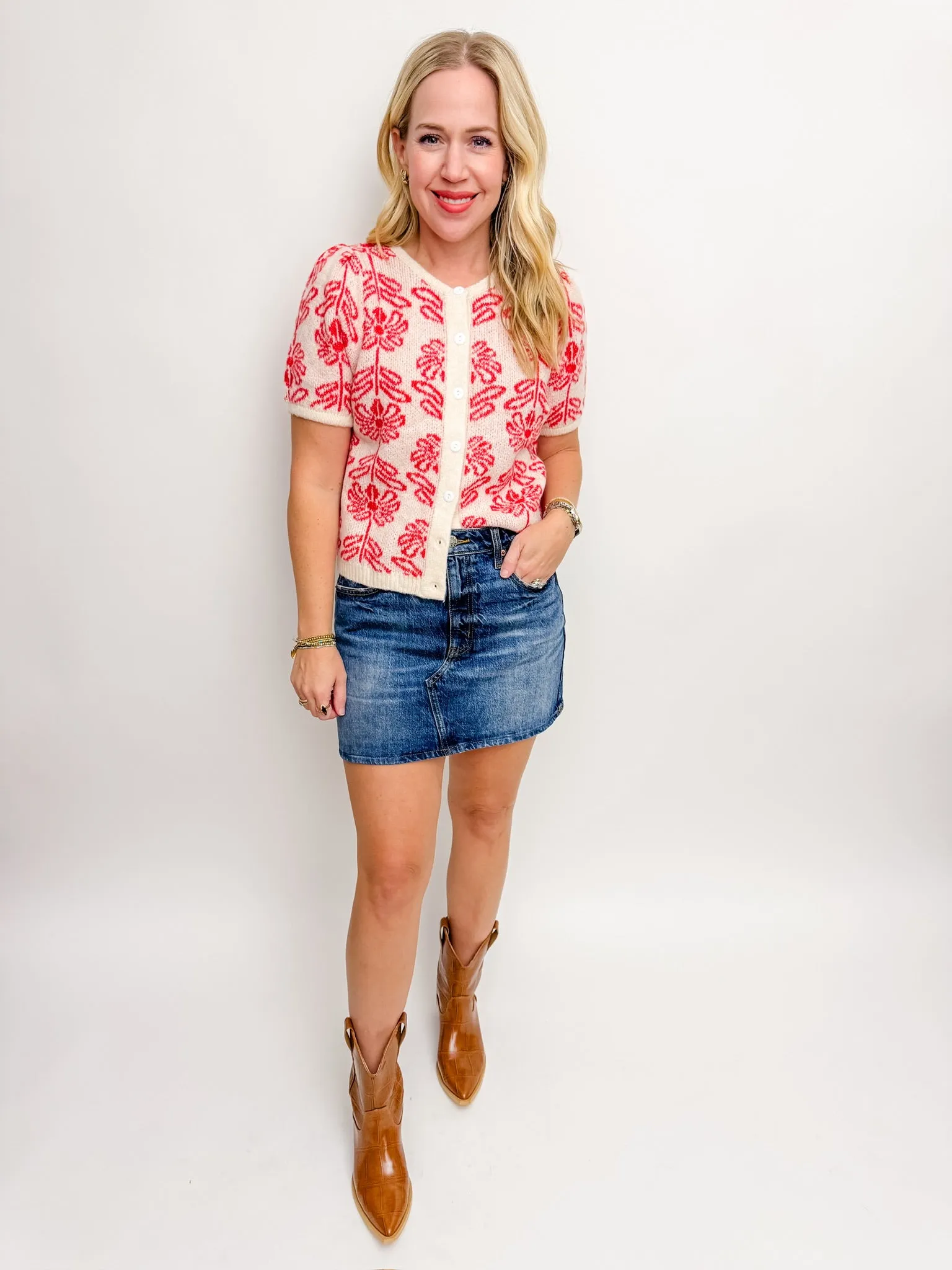 Floral Field SS Sweater Cardi sold by Mimosa