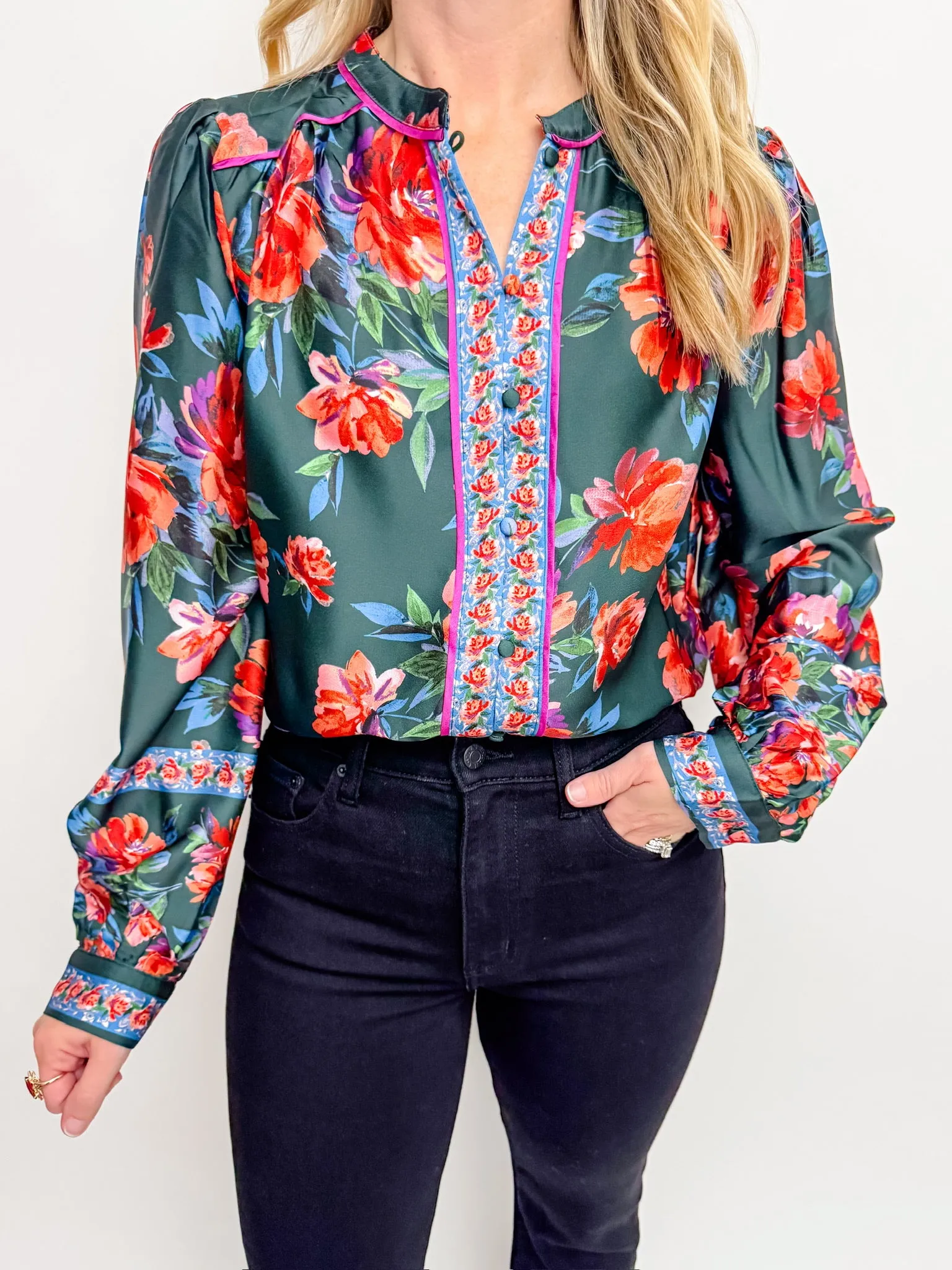 Floral Borders Button Up Blouse sold by Mimosa product image thumbnail 2