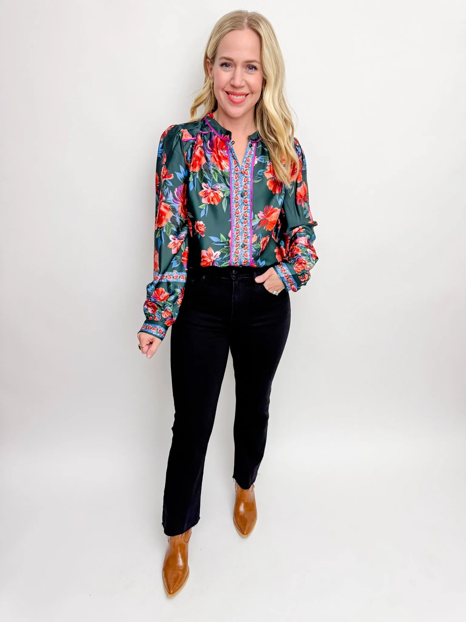 Floral Borders Button Up Blouse sold by Mimosa