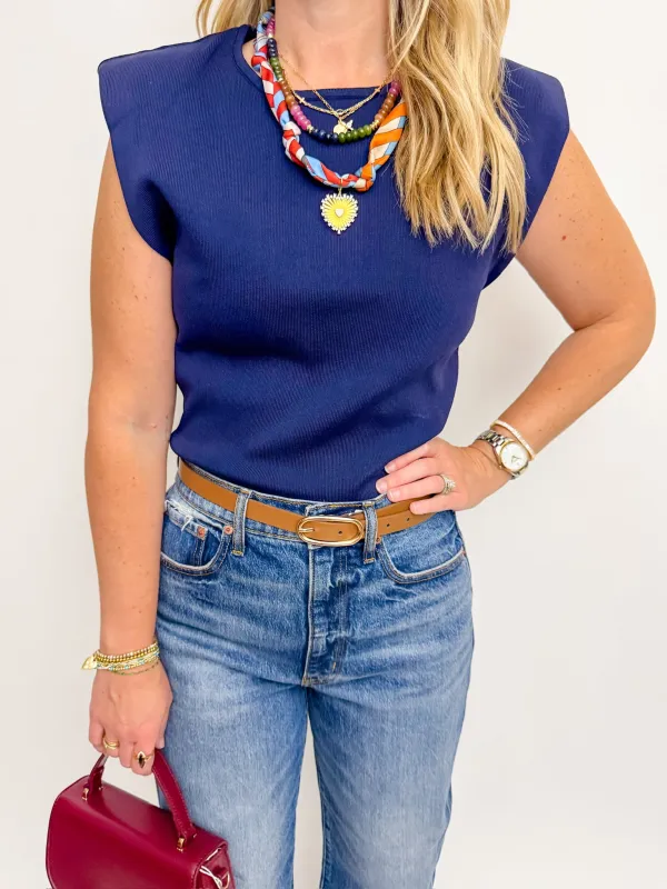 Elevated Knit Shoulder Pad Top sold by Mimosa