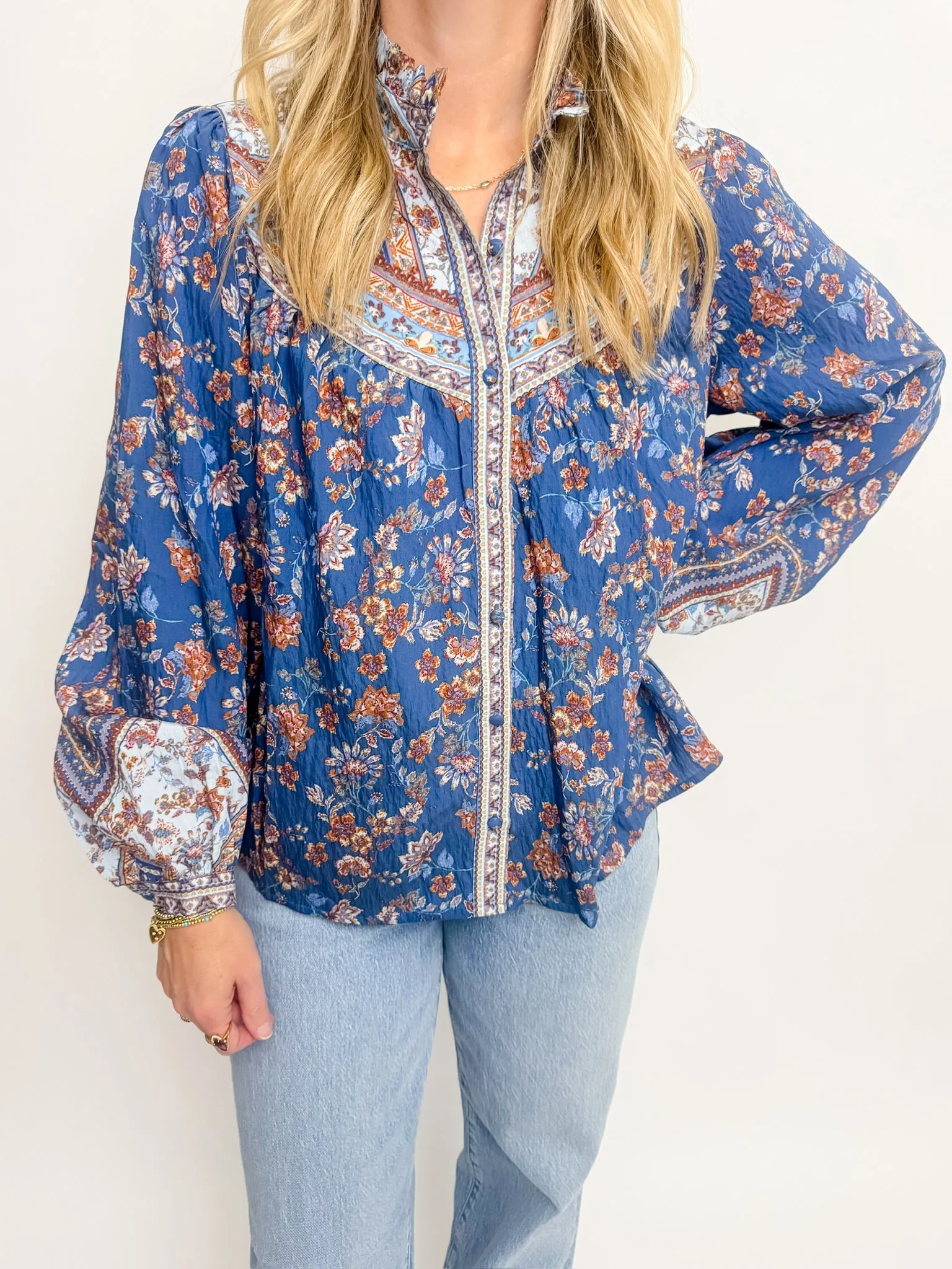 Southwest Floral Button Up Blouse sold by Mimosa product image thumbnail 3