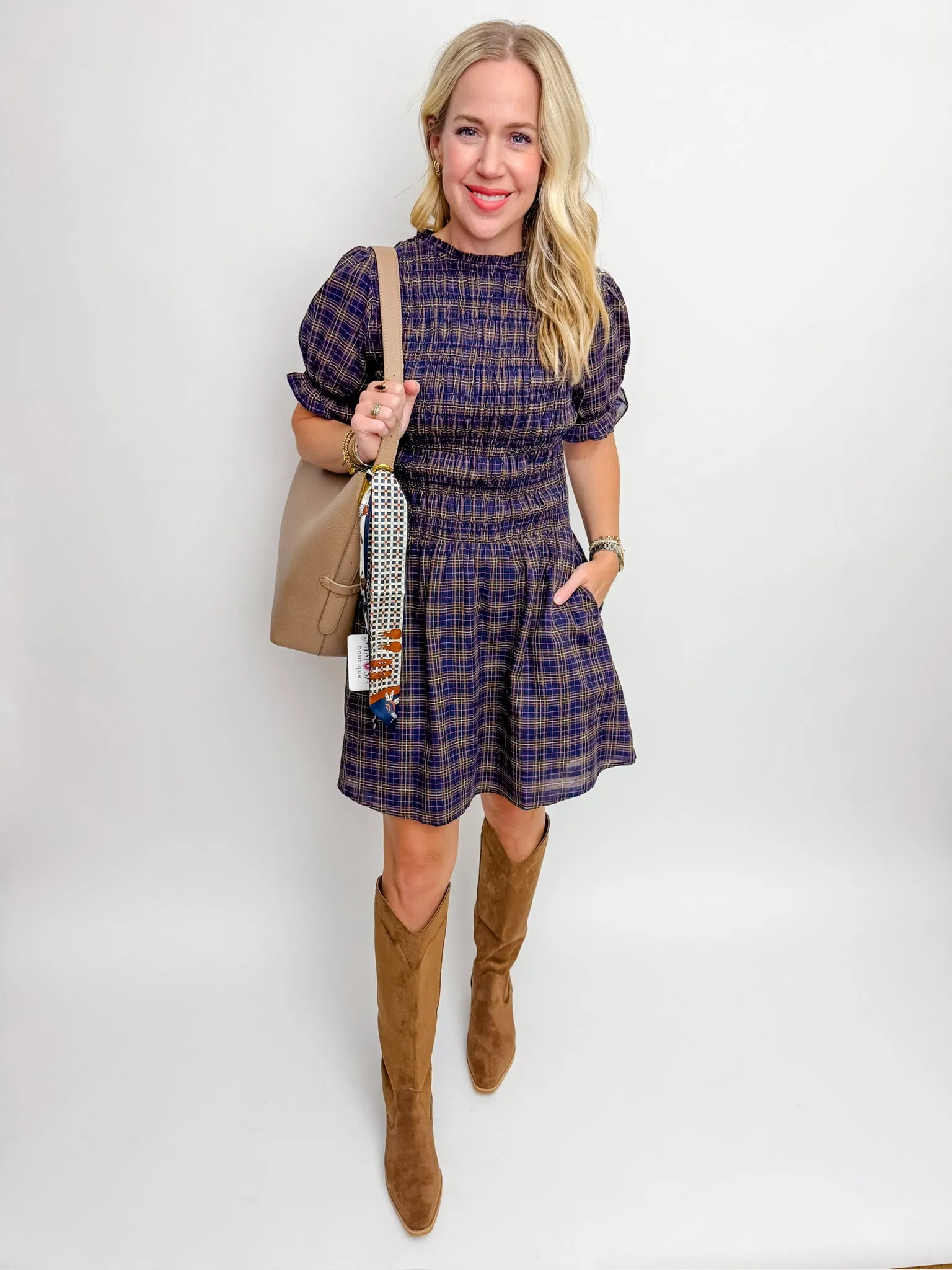Orchard Stroll Plaid Mini Dress sold by Mimosa
