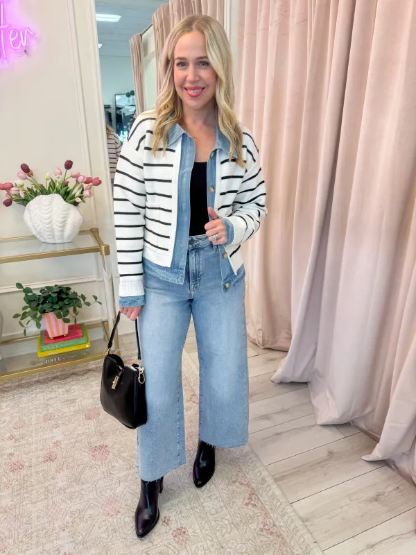 Sidewalk Stripe Knit & Denim Cardi sold by Mimosa