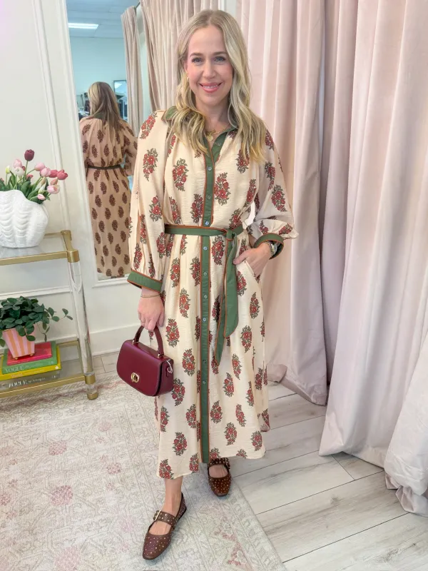 Golden Olive Bloom Maxi Dress sold by Mimosa