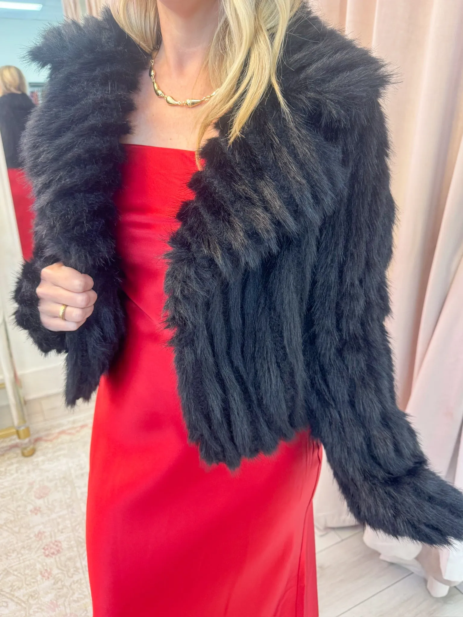 Salt Lake City Crop Jacket Black Faux Fur sold by Mimosa