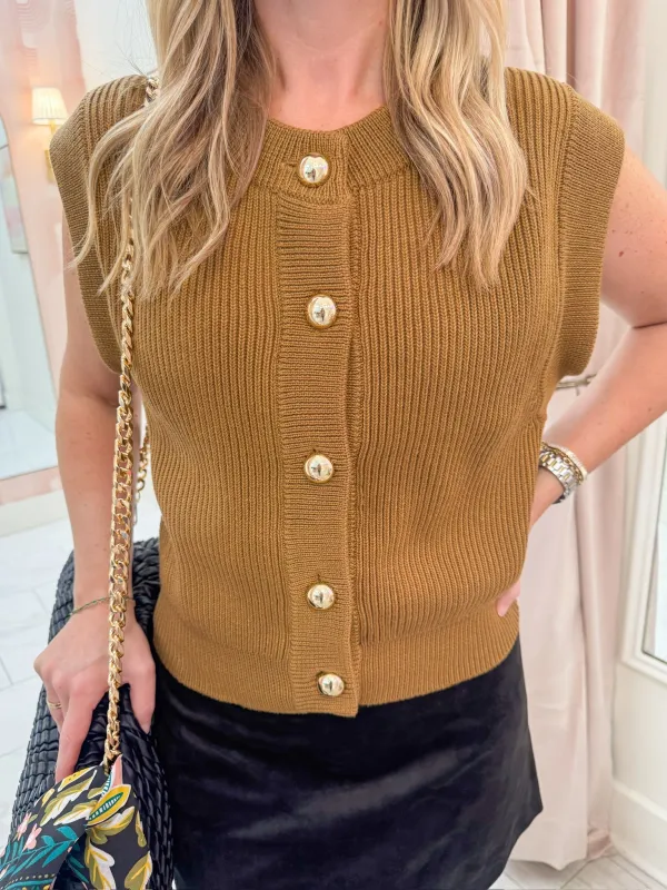 Chestnut Button Up Sweater Vest sold by Mimosa