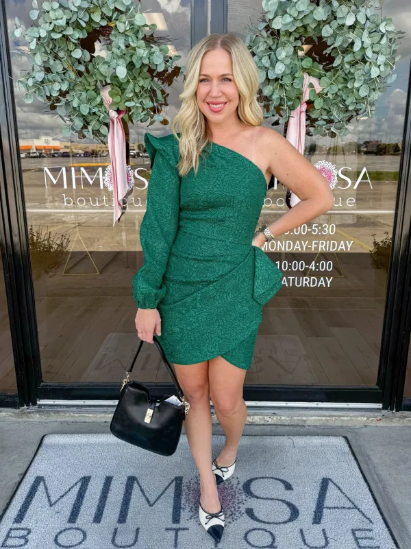 Wayne One Shoulder Textured Mini Dress sold by Mimosa