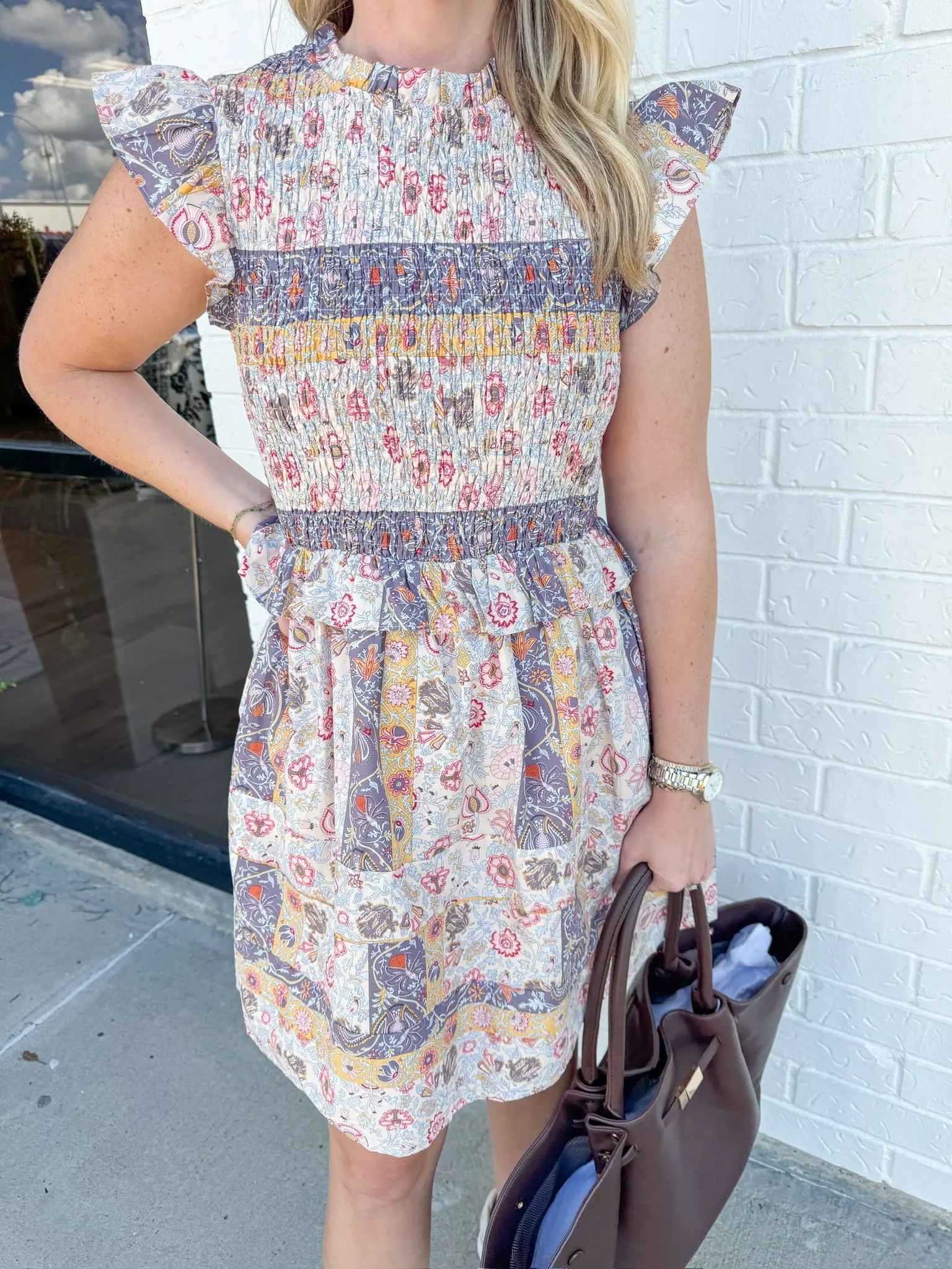 Paisley Petals Smocked Mini Dress sold by Mimosa product image thumbnail 2