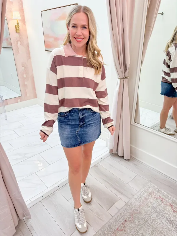 Sideline Stripe Collared Sweater sold by Mimosa