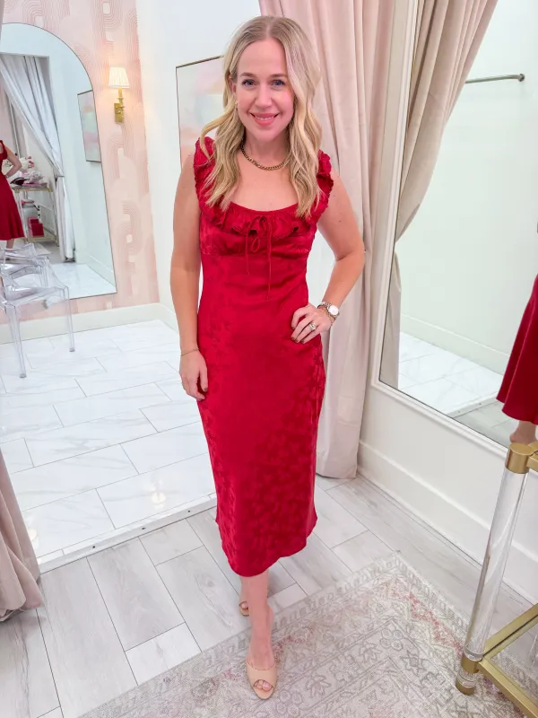 Ruby Ruffle Trim Midi Dress sold by Mimosa