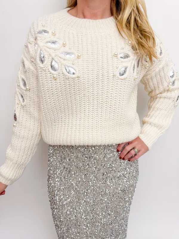Monroe Leaf Cutout Embellished Sweater sold by Mimosa