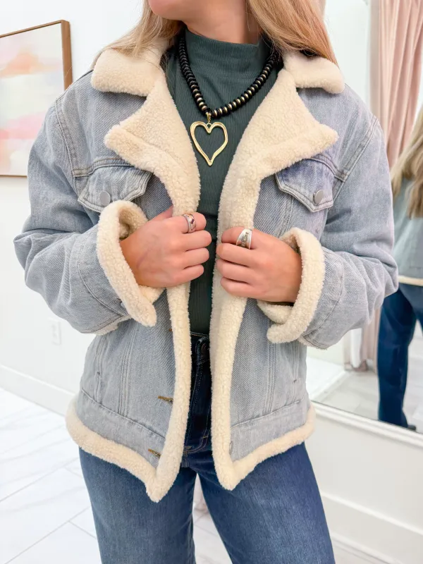 Metropolis Denim Jacket w/ Faux Shearling sold by Mimosa
