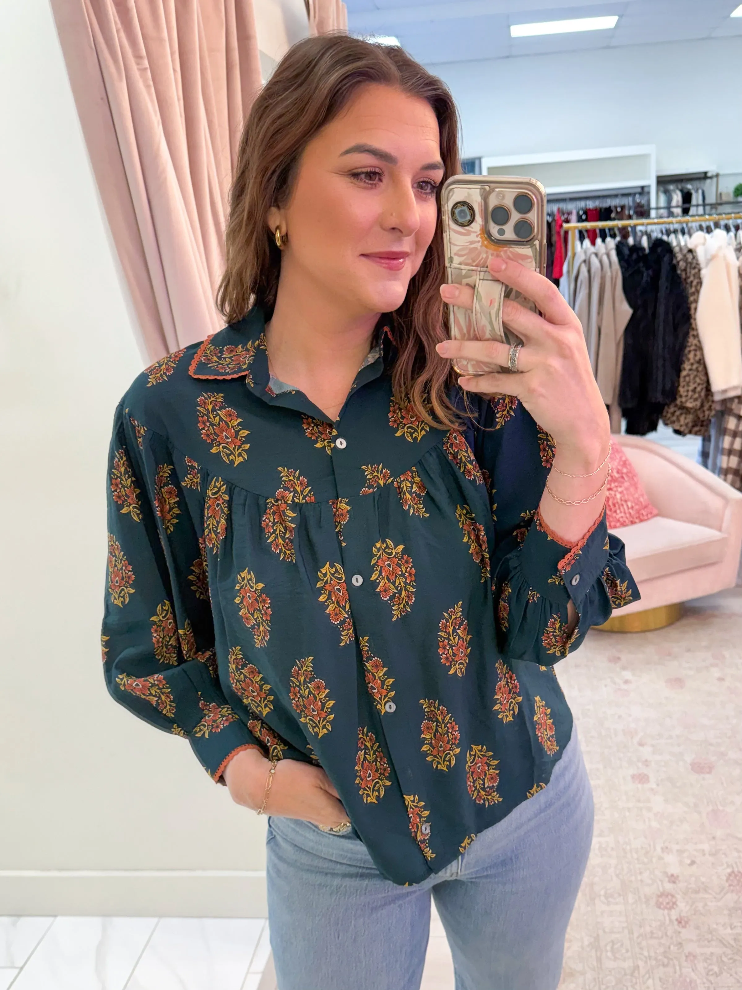 Fern Flora Collared Blouse sold by Mimosa